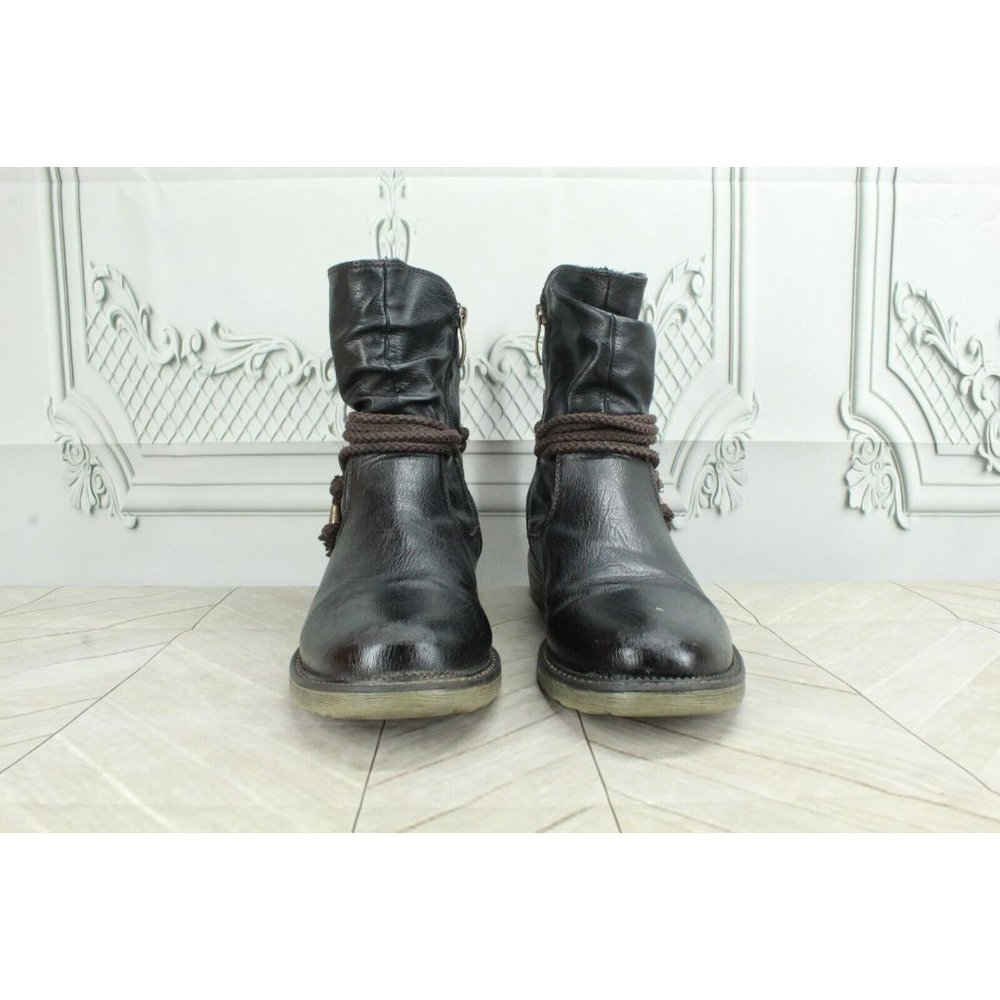 Relife Black Leather Side Zip Pull-on Casual Ankle Booties Size 7 - Picture 4 of 10